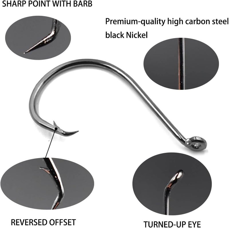 PHECDA PROFLY 100pcs Size 5/0 Offset Point Octopus Hook with Closed Eye Black High Carbon Steel Sport Circle Hook - Image 2